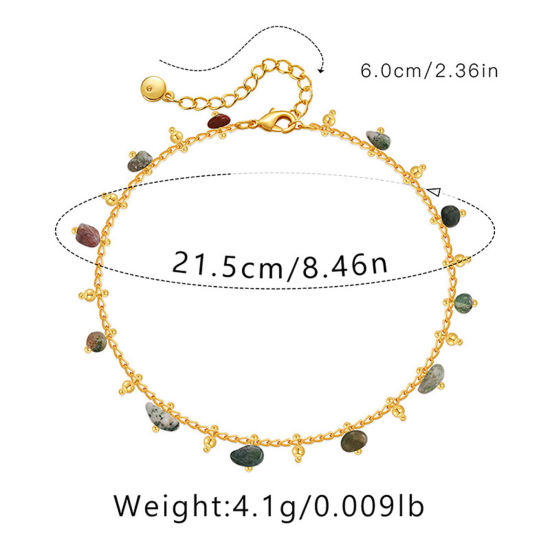 Image de 1 Piece Eco-friendly Vacuum Plating Ethnic Style Boho Chic Bohemia 18K Real Gold Plated Brown Stone & Brass Curb Link Chain Irregular Tassel Anklet For Women Party 21.5cm(8 4/8") long