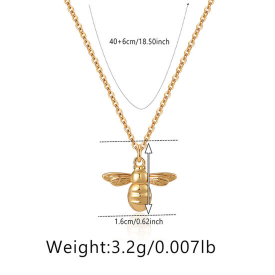 Picture of 1 Piece Eco-friendly Retro Retro 18K Real Gold Plated Brass Link Cable Chain Bee Animal Pendant Necklace For Women Party 40cm(15 6/8") long