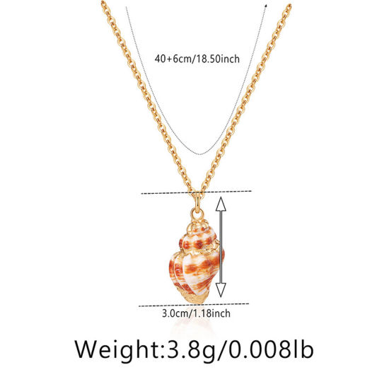 Picture of 1 Piece Eco-friendly Retro Retro 18K Real Gold Plated Shell & Brass Link Cable Chain Conch/ Sea Snail Pendant Necklace For Women Party 40cm(15 6/8") long