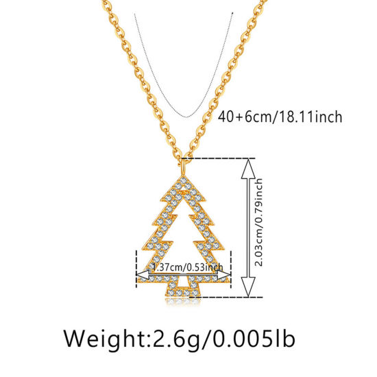 Picture of 1 Piece Eco-friendly Retro Retro 18K Real Gold Plated Brass & Rhinestone Link Cable Chain Tree Micro Pave Pendant Necklace For Women Party 40cm(15 6/8") long