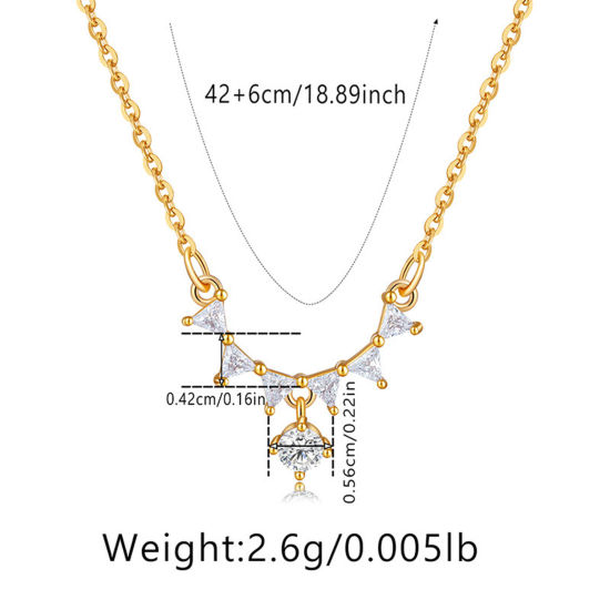 Picture of 1 Piece Eco-friendly Retro Retro 18K Real Gold Plated Brass & Rhinestone Link Cable Chain Curve Rhombus Pendant Necklace For Women Party 42cm(16 4/8") long