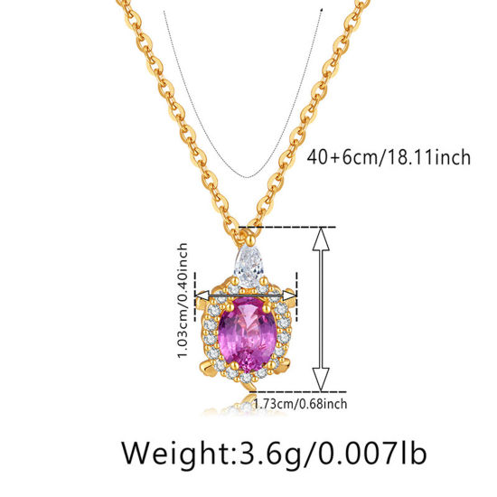 Picture of 1 Piece Eco-friendly Retro Retro 18K Real Gold Plated Fuchsia Brass & Rhinestone Link Cable Chain Sea Turtle Animal Pendant Necklace For Women Party 40cm(15 6/8") long