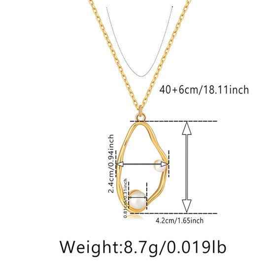 Picture of 1 Piece Eco-friendly Retro Retro 18K Real Gold Plated Brass & Acrylic Link Cable Chain Irregular Circle Ring Imitation Pearl Pendant Necklace For Women Party 40cm(15 6/8") long