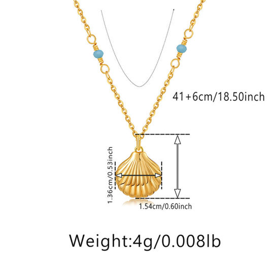 Picture of 1 Piece Eco-friendly Retro Retro 18K Real Gold Plated Brass Link Cable Chain Shell Pendant Necklace For Women Party 41cm(16 1/8") long