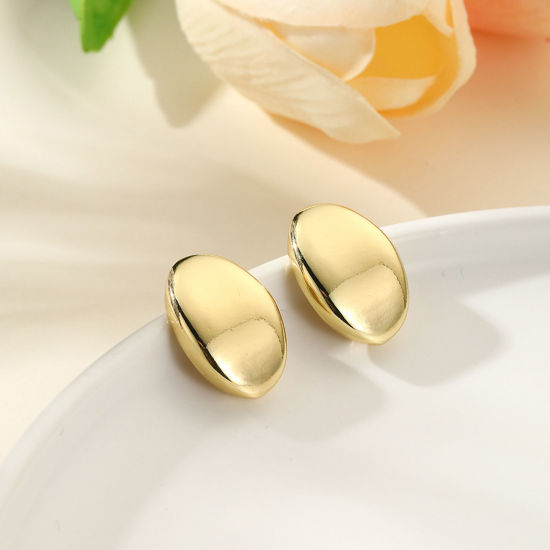 Picture of 1 Pair Eco-friendly Exquisite Geometric 18K Gold Plated Brass Pea Smooth Blank Ear Post Stud Earrings For Women Party 20cm x 13cm