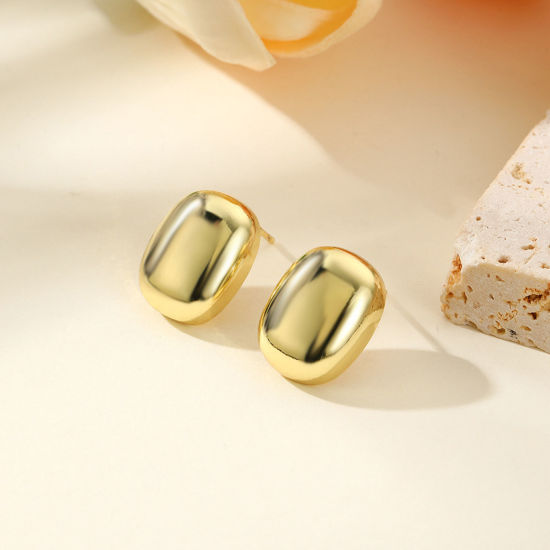 Picture of 1 Pair Eco-friendly Exquisite Geometric 18K Gold Plated Brass Oval Smooth Blank Ear Post Stud Earrings For Women Party 15cm x 12cm