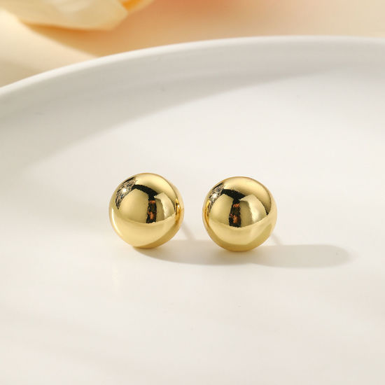 Picture of 1 Pair Eco-friendly Exquisite Geometric 18K Gold Plated Brass Ball Smooth Blank Ear Post Stud Earrings For Women Party 11cm x 11cm