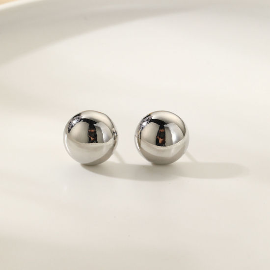 Picture of 1 Pair Eco-friendly Exquisite Geometric Platinum Plated Brass Ball Smooth Blank Ear Post Stud Earrings For Women Party 11cm x 11cm