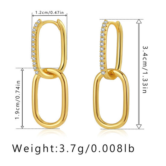 Picture of 1 Pair Eco-friendly Simple & Casual Ins Style 18K Real Gold Plated Brass & Rhinestone Paper Clip Oval Earrings For Women Party 3.4cm x 1.2cm