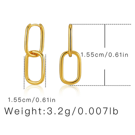 Picture of 1 Pair Eco-friendly Simple & Casual Ins Style 18K Real Gold Plated Brass Paper Clip Oval Earrings For Women Party 1.6cm