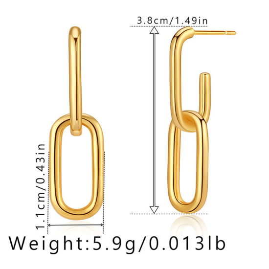 Picture of 1 Pair Eco-friendly Simple & Casual Ins Style 18K Real Gold Plated Brass Paper Clip Oval Earrings For Women Party 3.8cm x 1.1cm