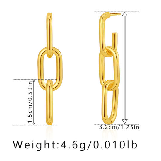 Picture of 1 Pair Eco-friendly Simple & Casual Ins Style 18K Real Gold Plated Brass Paper Clip Oval Earrings For Women Party 3.2cm x 1.5cm