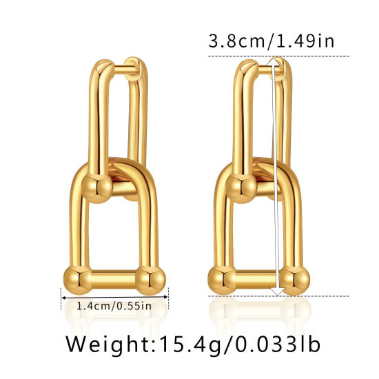 Picture of 1 Pair Eco-friendly Simple & Casual Ins Style 18K Real Gold Plated Brass Lock Earrings For Women Party 3.8cm x 1.4cm