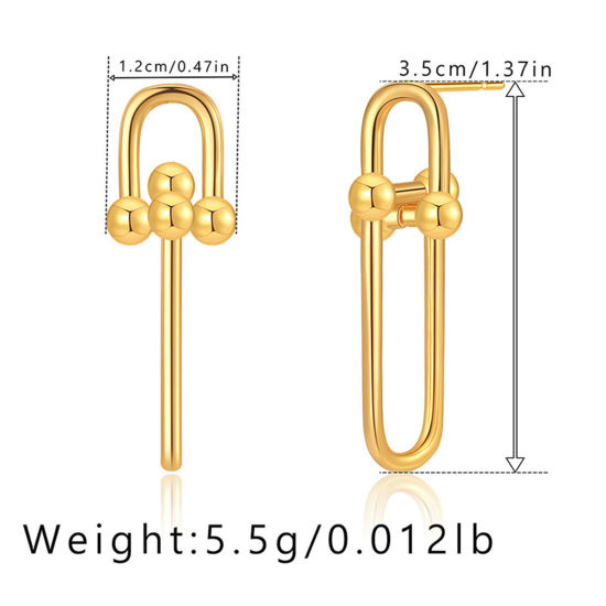 Picture of 1 Pair Eco-friendly Simple & Casual Ins Style 18K Real Gold Plated Brass Ball Oval Earrings For Women Party 3.5cm x 1.2cm