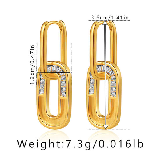 Picture of 1 Pair Eco-friendly Simple & Casual Ins Style 18K Real Gold Plated Brass & Rhinestone Paper Clip Oval Earrings For Women Party 3.6cm x 1.2cm