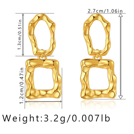 Picture of 1 Pair Eco-friendly Simple & Casual Hammered 18K Real Gold Plated Brass Square Oval Earrings For Women Party 2.7cm x 1.2cm