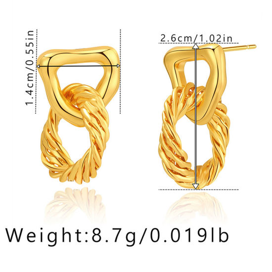 Picture of 1 Pair Eco-friendly Simple & Casual Ins Style 18K Real Gold Plated Brass Braided Oval Earrings For Women Party 2.6cm x 1.4cm