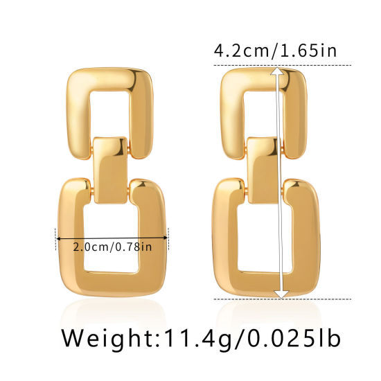 Picture of 1 Pair Eco-friendly Simple & Casual Ins Style 18K Real Gold Plated Brass Square Oval Earrings For Women Party 4.2cm x 2cm