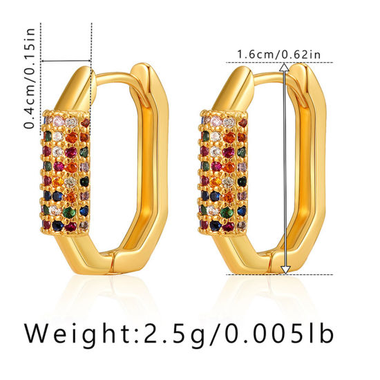 Picture of 1 Pair Eco-friendly Simple & Casual Ins Style 18K Real Gold Plated Brass & Rhinestone Octagon Oval Earrings For Women Party 1.6cm