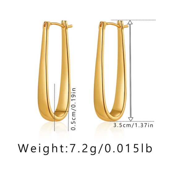 Picture of 1 Pair Eco-friendly Simple & Casual Ins Style 18K Real Gold Plated Brass Oval Earrings For Women Party 3.5cm x 0.5cm