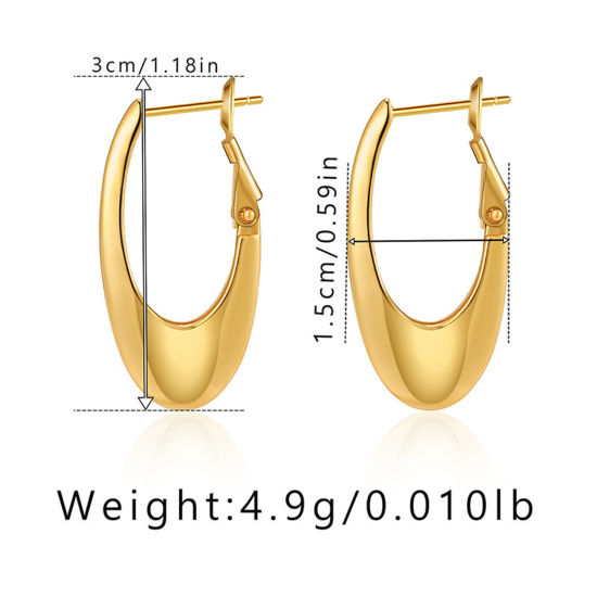 Picture of 1 Pair Eco-friendly Simple & Casual Ins Style 18K Real Gold Plated Brass Oval Earrings For Women Party 3cm x 1.5cm