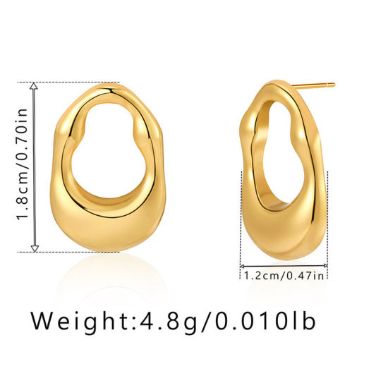 Picture of 1 Pair Eco-friendly Simple & Casual Ins Style 18K Real Gold Plated Brass Oval Earrings For Women Party 1.8cm x 1.2cm