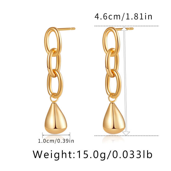 Picture of 1 Pair Eco-friendly Simple & Casual Ins Style 18K Real Gold Plated Brass Link Chain Drop Earrings For Women Party 4.6cm x 1cm