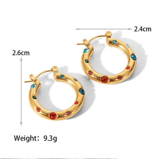 Bild von 1 Paar Vakuumbeschichtung Stilvoll Ins Stil 18K Gold Plattiert 304 Edelstahl & Strass Ring Hoop Ohrringe Für Frauen Party 2.6cm x 2.4cm