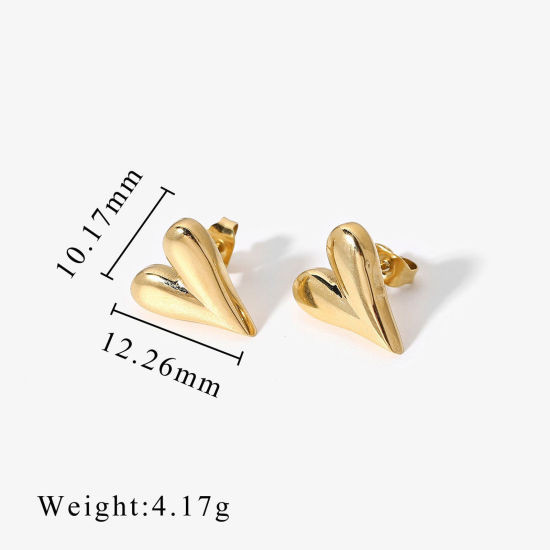 Immagine di 1 Paio Placcatura Sottovuoto Ecologica Semplice & Casual San Valentino Placcato Oro 14K 304 Acciaio Inossidabile Cuore Liscio Orecchini a Perno Per Donne San Valentino 12mm x 10mm