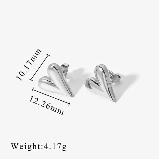 Immagine di 1 Paio Ecologico Semplice & Casual San Valentino Tono Argento 304 Acciaio Inossidabile Cuore Liscio Orecchini a Perno Per Donne San Valentino 12mm x 10mm