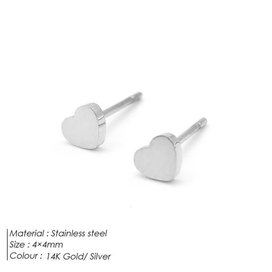 Immagine di 1 Paio Ecologico Semplice & Casual San Valentino Tono Argento 304 Acciaio Inossidabile Cuore Liscio Orecchini a Perno Per Donne San Valentino 4mm x 4mm