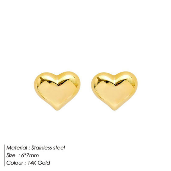 Immagine di 1 Paio Placcatura Sottovuoto Ecologica Semplice & Casual San Valentino Placcato Oro 14K 304 Acciaio Inossidabile Cuore Liscio Orecchini a Perno Per Donne San Valentino 7mm x 6mm