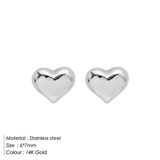 Immagine di 1 Paio Ecologico Semplice & Casual San Valentino Tono Argento 304 Acciaio Inossidabile Cuore Liscio Orecchini a Perno Per Donne San Valentino 7mm x 6mm