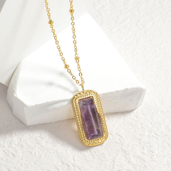 Image de 1 Pièce Collier à Pendentif Chaîne Maille Bille Rétro en 304 Acier Inoxydable & Pierre Placage sous Vide Simple & Décontracté Plaqué Or 18K Violet Rectangle Pour Femmes Fête 42cm long