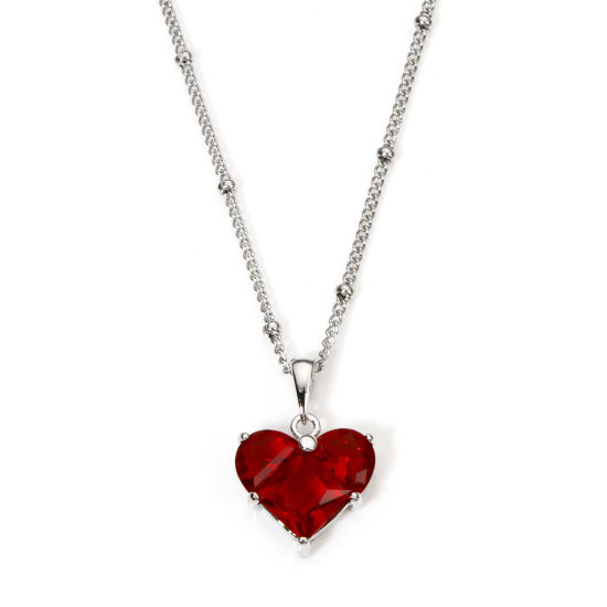 Image de 1 Pièce Collier à Pendentif Chaîne Maille Bille La Saint Valentin en Acier Inoxydable & Laiton & Zirconia Cubique Respectueux de la Nature À la Mode Plaqué Or Véritable Rouge Cœur Pour Femmes Engagement 45cm long