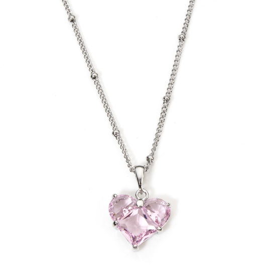 Image de 1 Pièce Collier à Pendentif Chaîne Maille Bille La Saint Valentin en Acier Inoxydable & Laiton & Zirconia Cubique Respectueux de la Nature À la Mode Plaqué Or Véritable Rose Cœur Pour Femmes Engagement 45cm long