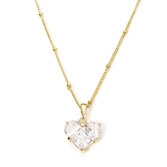 Image de 1 Pièce Collier à Pendentif Chaîne Maille Bille La Saint Valentin en Laiton & Zirconia Cubique Respectueux de la Nature À la Mode Plaqué Or Véritable Transparent Cœur Pour Femmes Engagement 45cm long