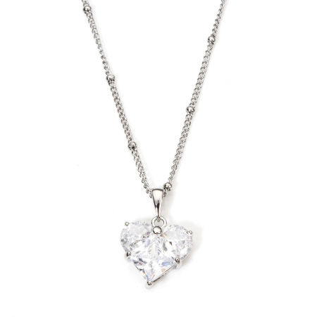 Image de 1 Pièce Collier à Pendentif Chaîne Maille Bille La Saint Valentin en Acier Inoxydable & Laiton & Zirconia Cubique Respectueux de la Nature À la Mode Plaqué Or Véritable Transparent Cœur Pour Femmes Engagement 45cm long