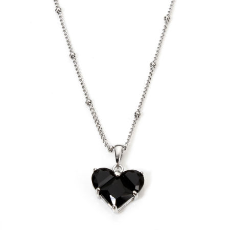 Image de 1 Pièce Collier à Pendentif Chaîne Maille Bille La Saint Valentin en Acier Inoxydable & Laiton & Zirconia Cubique Respectueux de la Nature À la Mode Plaqué Or Véritable Noir Cœur Pour Femmes Engagement 45cm long