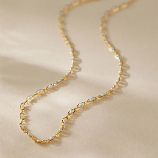 Bild von 1 Strang Umweltfreundlich Einfach und lässig Elegant 18K Echtgold plattiert Messing Handgefertigte Gliederkette Marquise Imitat Perle Halskette Für Frauen Party 45cm lang