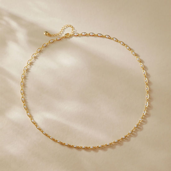 Bild von 1 Strang Umweltfreundlich Einfach und lässig Elegant 18K Echtgold plattiert Messing Handgefertigte Gliederkette Marquise Imitat Perle Halskette Für Frauen Party 45cm lang