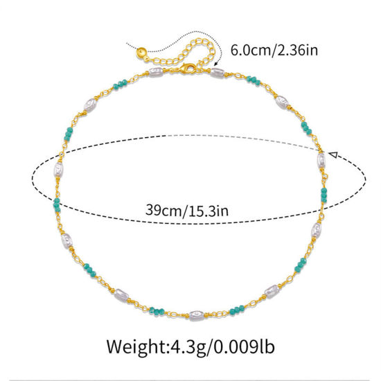 Picture of 1 Piece Eco-friendly Baroque Elegant 18K Real Gold Plated Brass Handmade Link Chain Baroque Imitation Pearl Necklace For Women Party 39cm(15 3/8") long