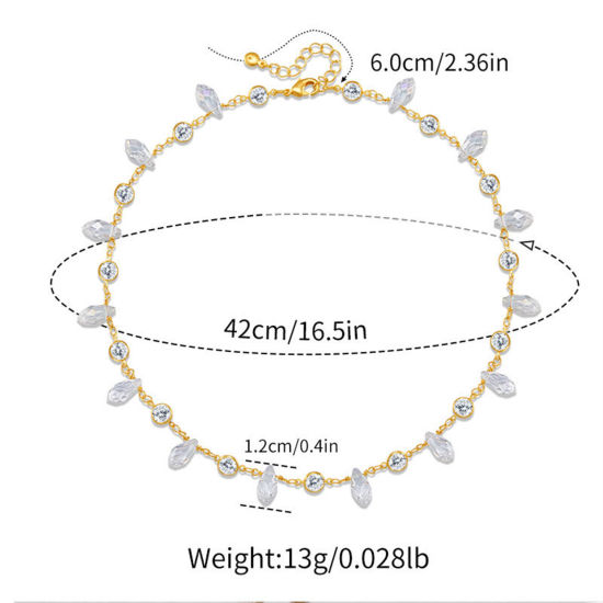 Picture of 1 Piece Eco-friendly Simple & Casual Elegant 18K Real Gold Plated Brass & Cubic Zirconia Handmade Link Chain Irregular Tassel Imitation Crystal Necklace For Women Party 42cm(16 4/8") long