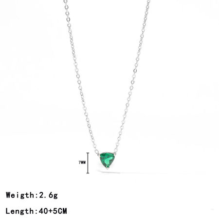 Picture of 1 Piece Eco-friendly Ins Style Exquisite Real Platinum Plated Green 304 Stainless Steel & Rhinestone Link Cable Chain Triangle Pendant Necklace For Women Engagement 40cm(15 6/8") long