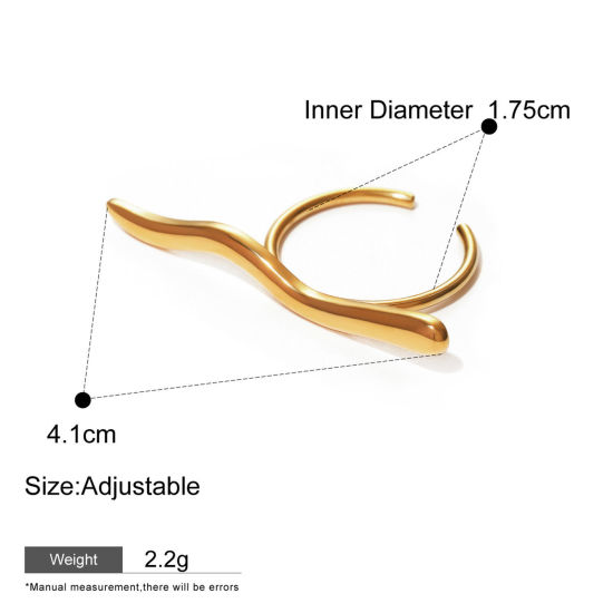 Image de 1 Pièce Placage Sous Vide Écologique À la Mode Bagues Ouvert Simple en 304 Acier Inoxydable Plaqué Or Véritable 18K Motifs ligne Unisexe Fête 17mm (Taille d'US 6.5)