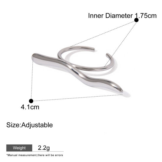 Image de 1 Pièce Respectueux de la Nature À la Mode Bagues Ouvert Simple en 304 Acier Inoxydable Plaqué Platine Véritable Motifs ligne Unisexe Fête 17mm (Taille d'US 6.5)