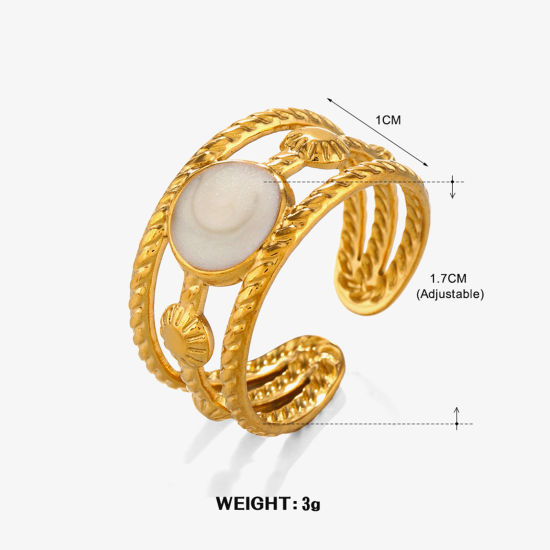 Imagen de 1 Unidad Enchapado al Vacío Elegante Estilo Ins Chapado en Oro de 18K Blanco 304 Acero Inoxidable Abierto Ronda Esmalte Anillos Unisexo Fiesta 17mm (US size 6.5)
