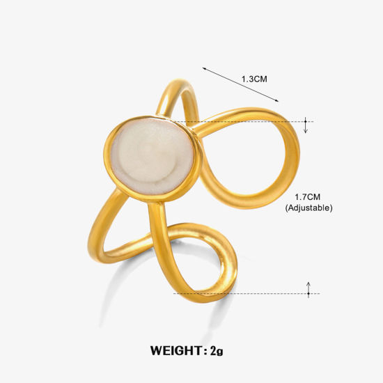 Bild von 1 Stück Vakuumbeschichtung Stilvoll Ins Stil 18K Gold Plattiert Weiß 304 Edelstahl Offen Oval Emaille Ring Für Frauen Party 17mm (US Größe 6.5)