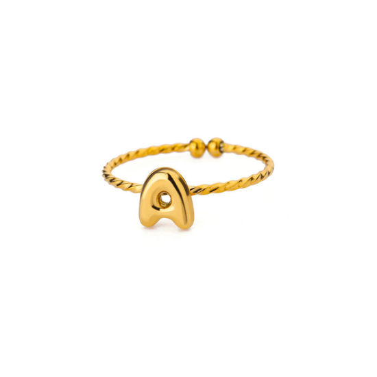 Immagine di 1 Pz Placcatura Sottovuoto Semplice & Casual Semplice Placcato Oro 18K 304 Acciaio Inossidabile Aperto Regolabile Intrecciato Messaggio " A " Anello Per Donne Festa della Mamma 20mm (taglia di US: 10.25)