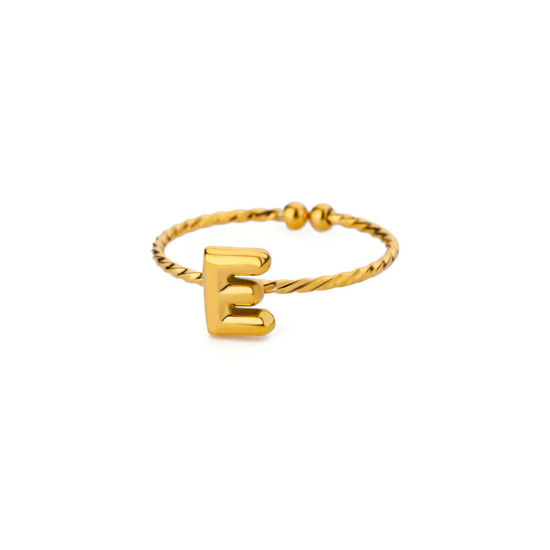 Immagine di 1 Pz Placcatura Sottovuoto Semplice & Casual Semplice Placcato Oro 18K 304 Acciaio Inossidabile Aperto Regolabile Intrecciato Messaggio " E " Anello Per Donne Festa della Mamma 20mm (taglia di US: 10.25)